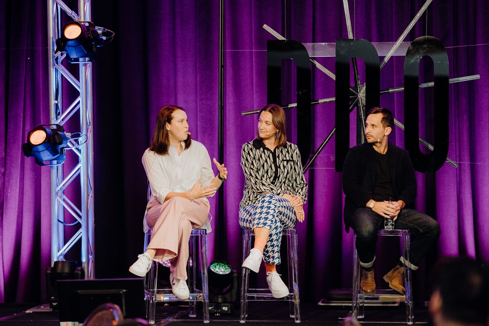 DDO2023 Ashleigh Smith, Liz Richards and Nick Dellabarca on stage
