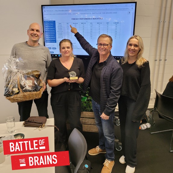Foodstuffs team with John showing winning Battle of the Brains score