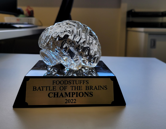 Trophy engraved with Foodstuffs Battle of the Brains Champions 2022