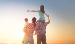 stock photo of family at sunset